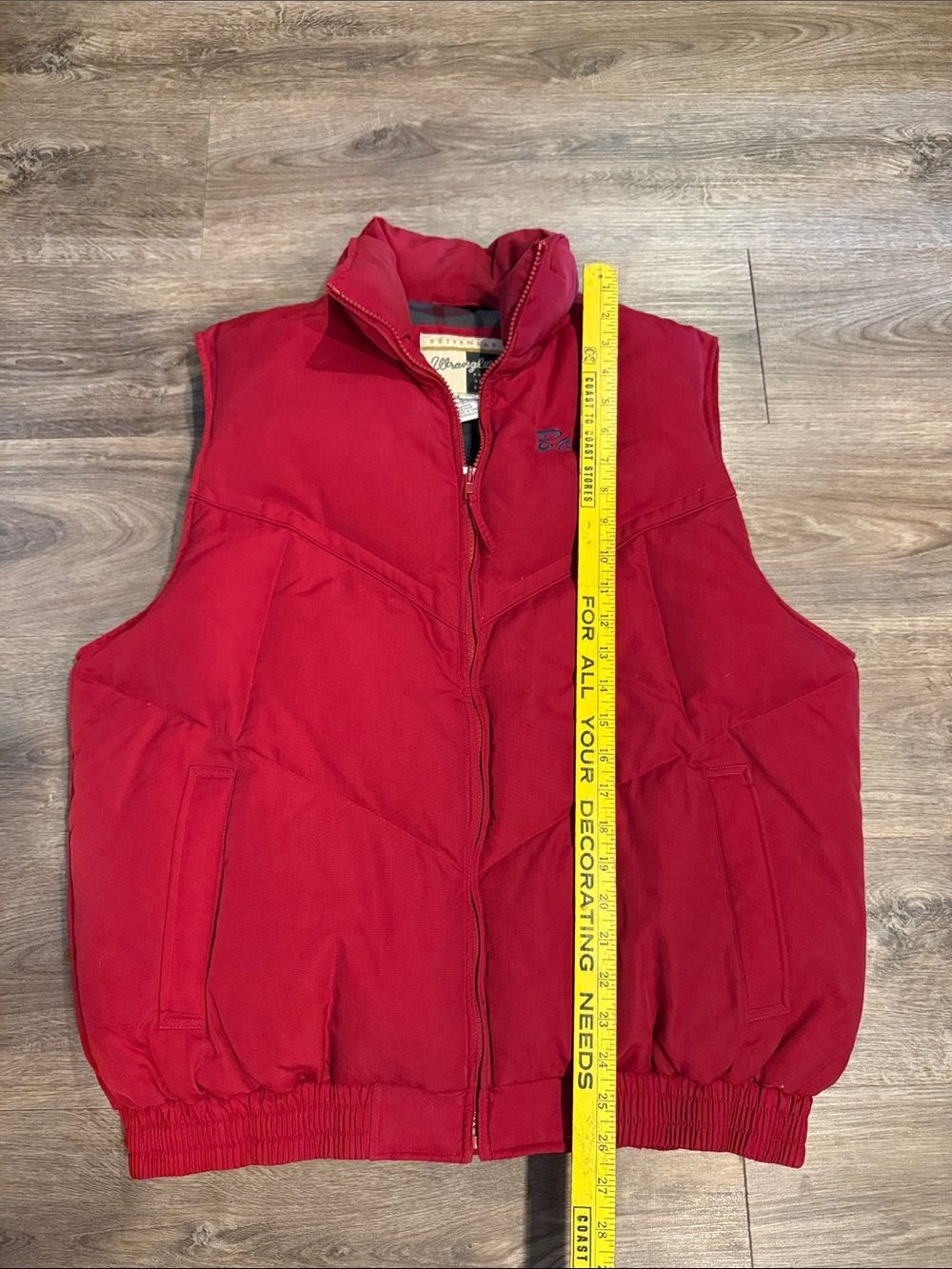 Wrangler Outerwear Men's Puffer‎ Vest Red Flannel Down Cowboy Full Zip Size L - Picture 3 of 7